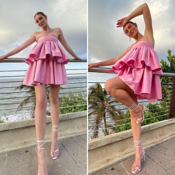 ROTATE by BIRGER CHRISTENSEN Carmina Tiered Ruffle Dress in Prism Pink Size 6 - Picture 13 of 16